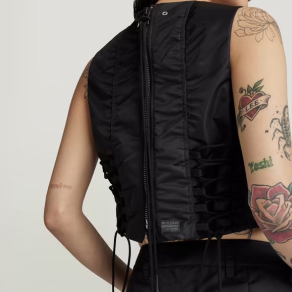 G-Star Black Top MA-1 Cropped Zipper Sleeveless Shirt Whimsygoth Festival Modern - Picture 4 of 12